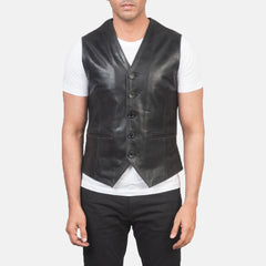 Eltel Black Leather Vest Jacket