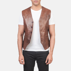 Eltel Brown Leather Vest Jacket