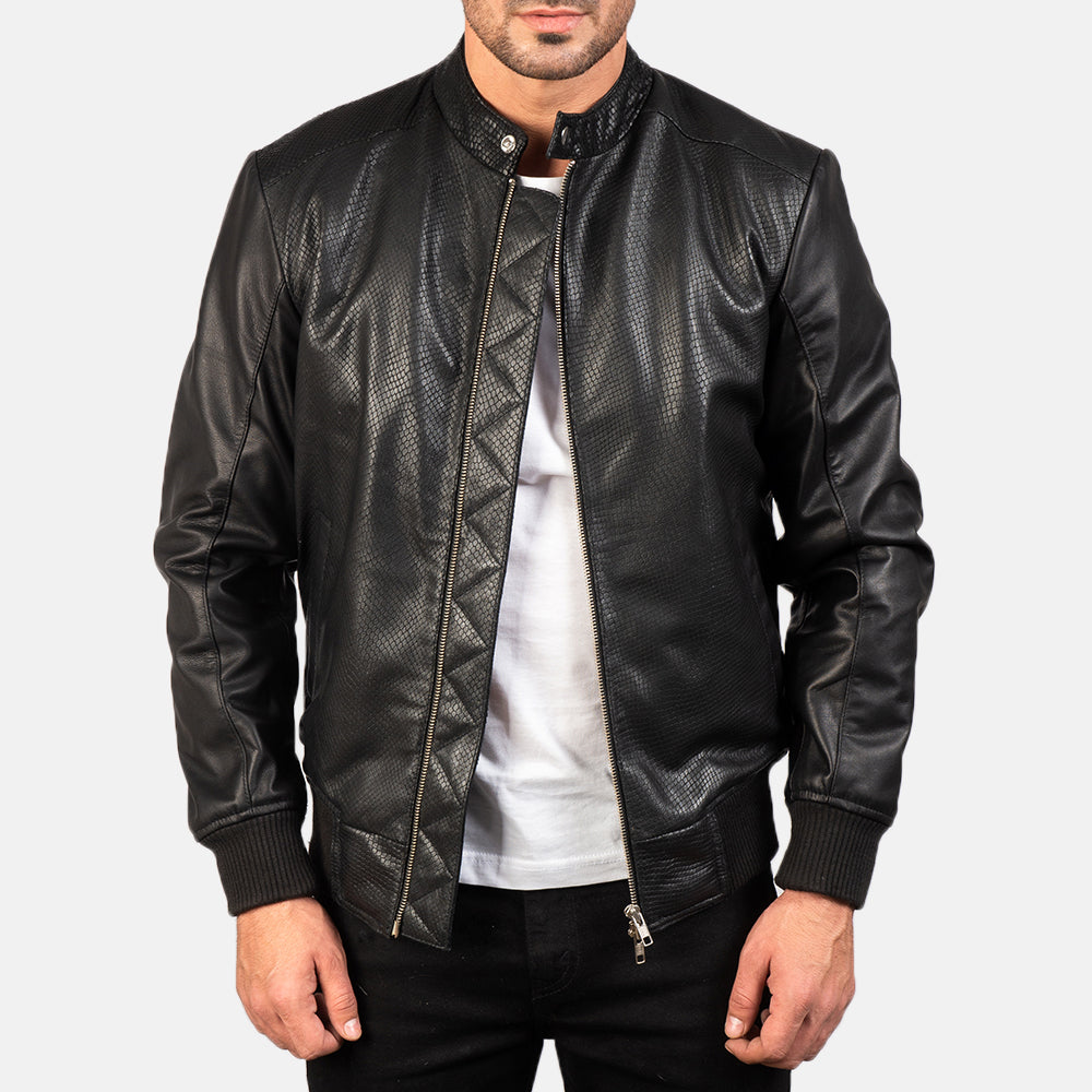 Pasus Black Leather Bomber Jacket