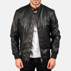 Pasus Black Leather Bomber Jacket