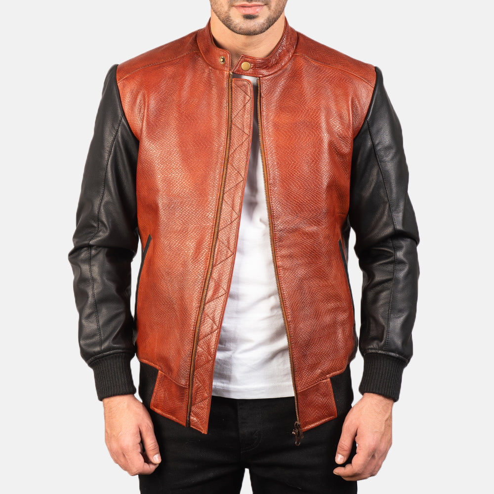 Pasus Black Maroon Leather Bomber Jacket