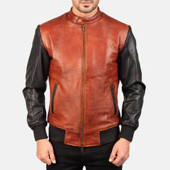Pasus Black Maroon Leather Bomber Jacket