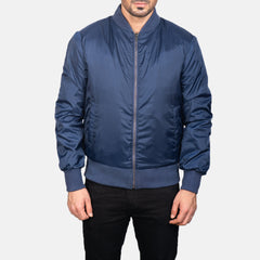 Vevet Blue Leather Bomber Jacket