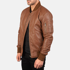 Sabis Brown Leather Bomber Jacket