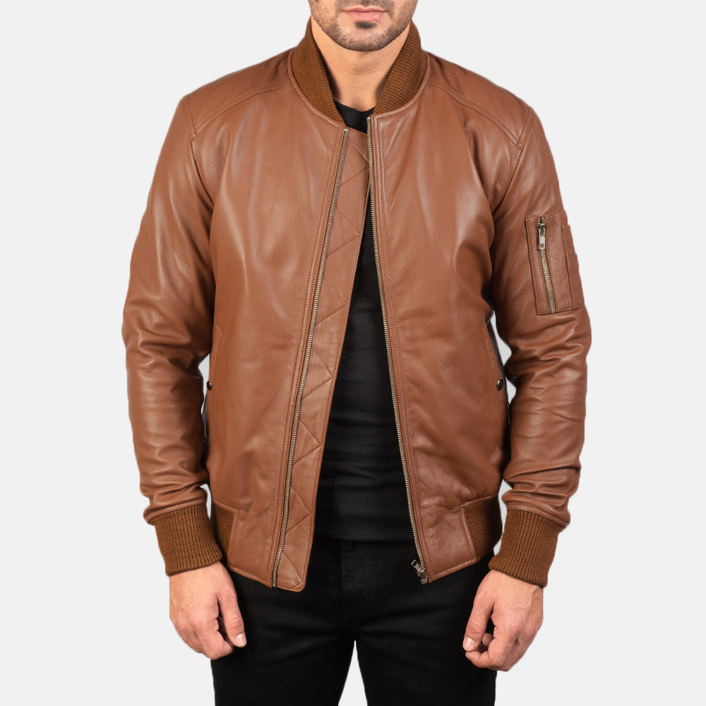 Sabis Brown Leather Bomber Jacket