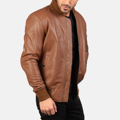 Sabis Brown Leather Bomber Jacket