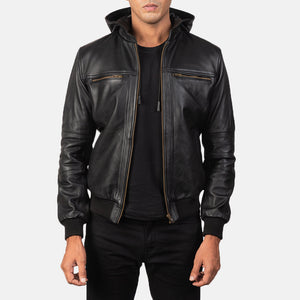 Luson Black Leather Bomber Jacket