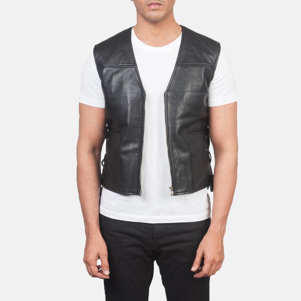 Kodon Black Leather Vest Jacket