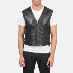 Kodon Black Leather Vest Jacket