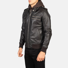 Titian Brown Leather Hooded Bomber Jacket