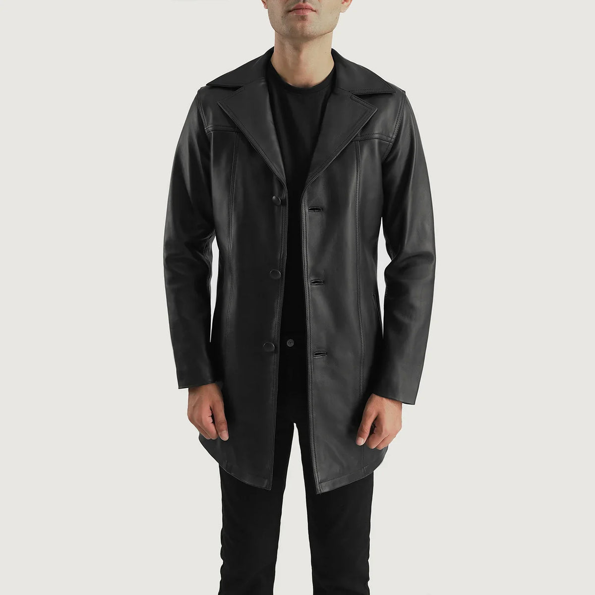 Nosus Black Leather Coat Jacket