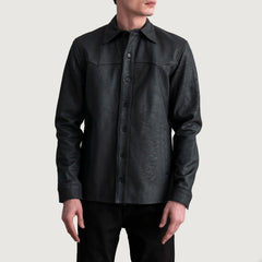Siken Black Leather Shirt Jacket