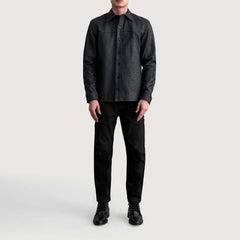 Siken Black Leather Shirt Jacket