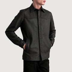 Siken Brown Leather Shirt Jacket