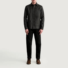 Siken Brown Leather Shirt Jacket