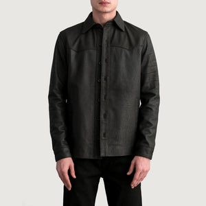 Siken Brown Leather Shirt Jacket