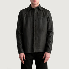 Siken Brown Leather Shirt Jacket