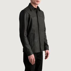 Siken Brown Leather Shirt Jacket