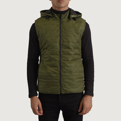Arlen Green Leather Hooded Vest Jacket