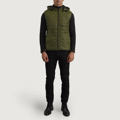 Arlen Green Leather Hooded Vest Jacket