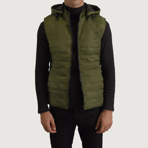 Arlen Green Leather Hooded Vest Jacket