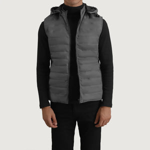 Arlen Grey Leather Hooded Vest Jacket