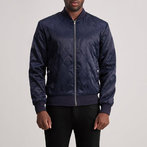 Risan Blue Leather Quilted Varsity Jacket