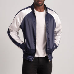 Minum Blue Leather Varsity Jacket