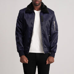 Kosar Blue Leather Bomber Jacket