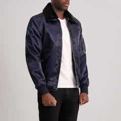 Kosar Blue Leather Bomber Jacket