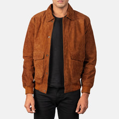 Komin Brown Suede Bomber Jacket
