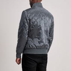 Risan Grey Leather Quilted Varsity Jacket
