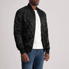 Risan Black Leather Quilted Varsity Jacket