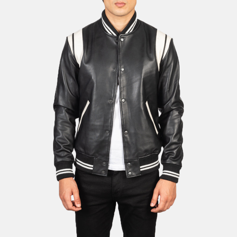Nagum Black Leather Varsity Jacket