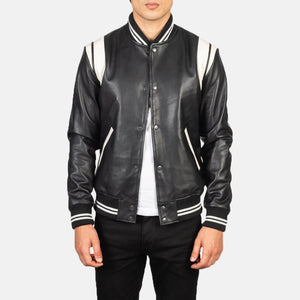 Kegan Black Leather Varsity Jacket
