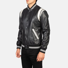 Nagum Black Leather Varsity Jacket