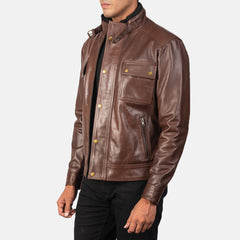 Simion Brown Leather Biker Jacket