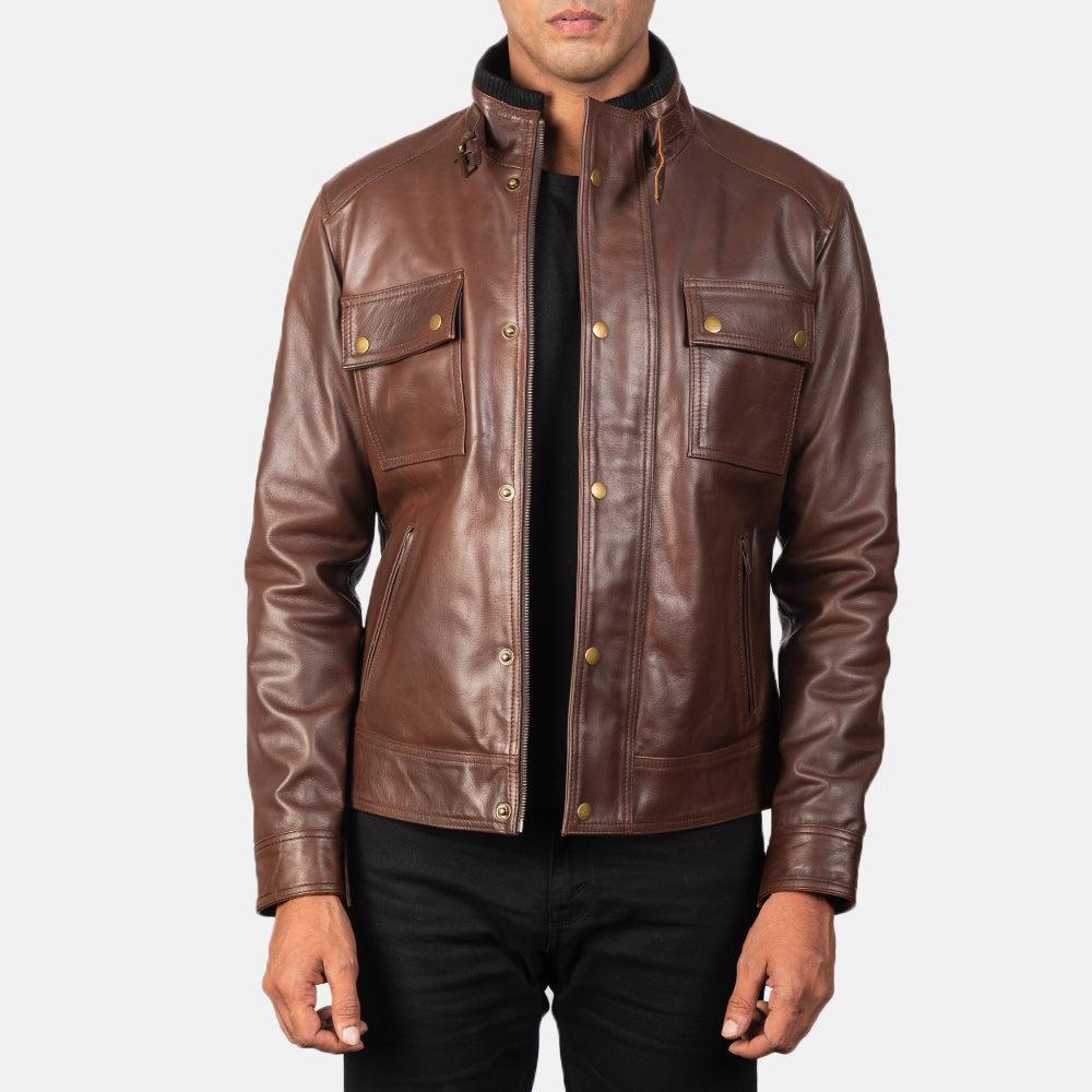 Simion Brown Leather Biker Jacket