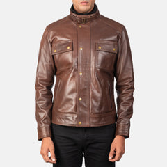 Simion Brown Leather Biker Jacket