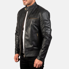 Yamean Black Leather Biker Jacket
