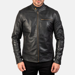 Yamean Black Leather Biker Jacket