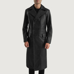 Nisas Black Leather Coat Jacket