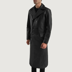 Nisas Black Leather Coat Jacket