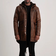 Damon Brown Leather Parka Jacket