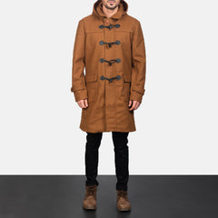 Dakus Khaki Leather Hooded Coat Jacket