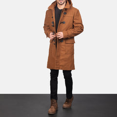 Dakus Khaki Leather Hooded Coat Jacket