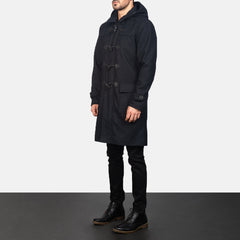 Dakus Black Leather Hooded Coat Jacket