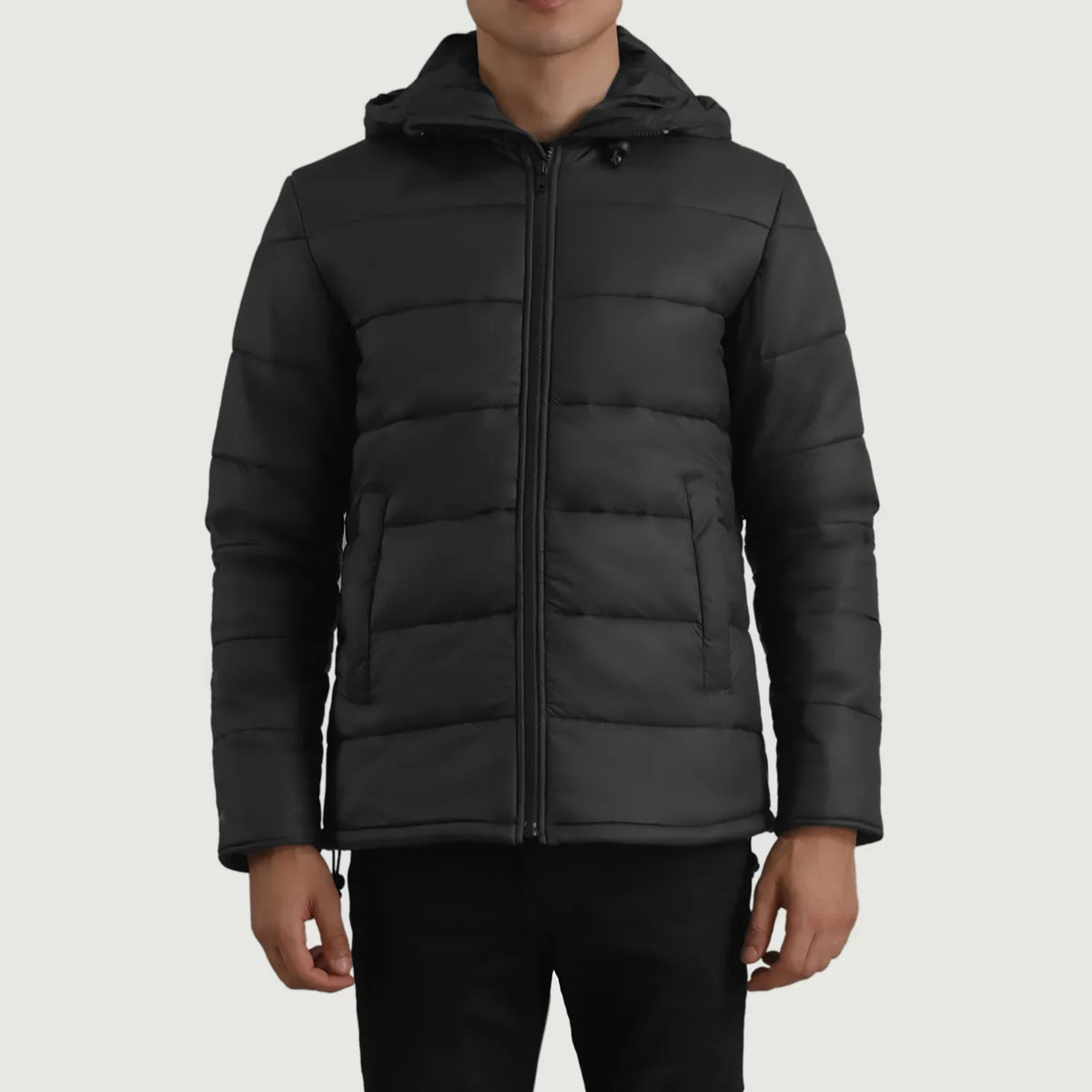Noros Black Leather Hooded Jacket