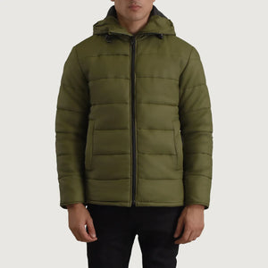 Noros Green Leather Hooded Jacket
