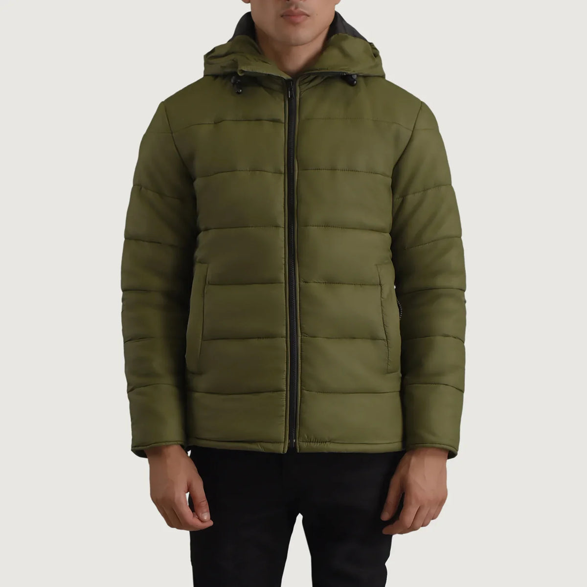 Noros Green Leather Hooded Jacket